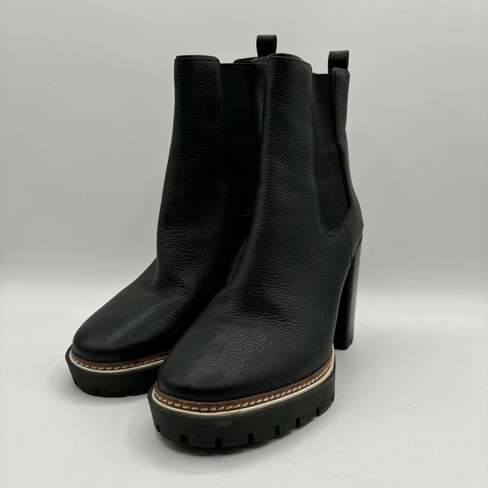 Tory Burch Carson Lug Bootie Women's 7 Chelsea Ankle Boots Heel Black Leather